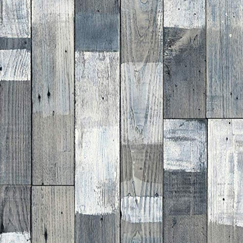 Blue & White Wood Effect Vinyl Flooring - Rustic Light Oak Foam Sheet Lino - Kitchen & Bathroom Flooring - 2m to 7m Length, 2m to 3m Width (Snow Painted Wood, Sample)