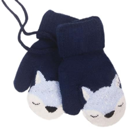 Bébé Gants Tricoté Hiver pour Enfant 1 à 4 ans Renard Moufles Epais Chaud avec Doublure Polaire Garçon Fille Gant d'hiver Chaud Moufles Ski Neige Gant avec Ficelle pour Enfant Cadeau de Noël
