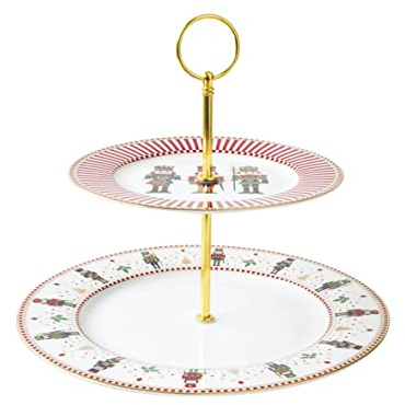 Easy life - easy life alzata/piatto torta a 2 piani in porcellana in scatola regalo linea nutcracker 1105 nutc