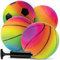 Mini-Regenbogen-Sportbälle – 12,7 cm, 4 Stück, Aufblasbarer Vinyl Ball für Kinder und Kleinkinder mit Handluftpumpe, Neon Basketball, Fußball und Volleyball für Spielplatz, Innen- und Außenbereich