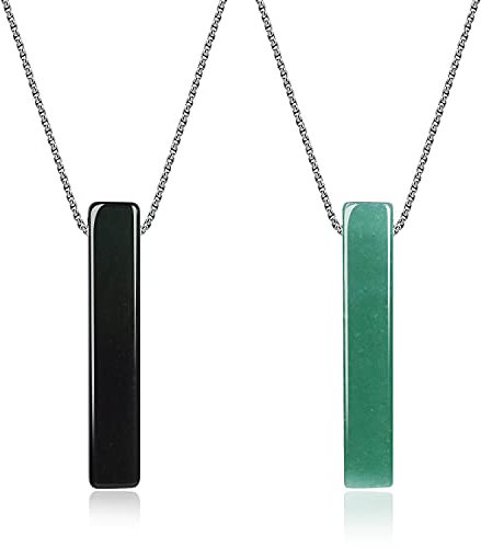 COAI Geschenkideen Paare Ketten mit Love Bar Anhänger aus Obsidian Aventurin Yin Yang Edelstahl Glücksketten