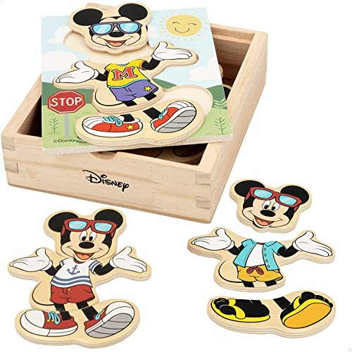 WOOMAX Disney Wooden Puzzle Costumes 19 Pcs-12.5x14cm Mickey (48723), Multicoloured, Trajes
