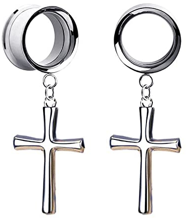 XINHE 2PCS Kreuz Anhänger Baumeln Flesh Tunnel Piercing Ohrstöpsel Ohrringe mit Anhänger Ohrringen 6mm-25mm,10mm(00g)