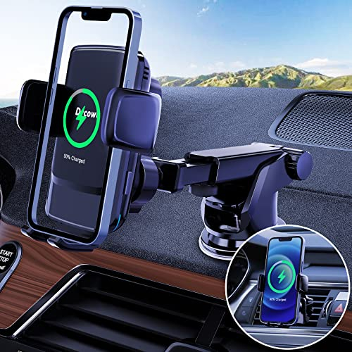 Drcowu 15W Fast Wireless Charger Auto Handyhalterung Mit Ladefunktion, Spulenfreie Positionierungstechnologie, 5.0 Auto-Lüftungsclip & Saugnäpfe, für iPhone Samsung S22/S21