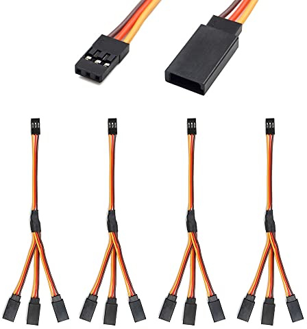 Servo Y Harness Splitter Cable 3 Pin Connector Wire Male to Female 4 Way Extension Lead Compatible with JR Futaba RC Car Airplanes (4PCS 1to3)