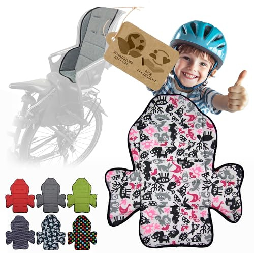 Ersatzbezug Sitzkissen Bezug [Auflage für Kinder Fahrradsitz] kompatibel mit Römer Jockey MOD 2 (schwarz pinke Tiere)
