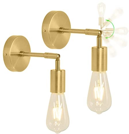 2er Pack Industrielle Vintage Wandleuchten Innen Goldene Metall Wandleuchten 180° Drehbare als Wandlampe Nachttischleuchten Korridor Loft Wandleuchten für das Bad