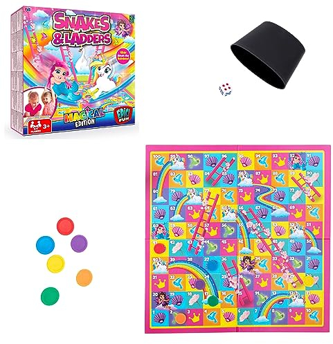 Magical Unicorn Snakes & Ladders Board Game for Kids Ages 3+ | Family Board Game with Fantasy Theme | Classic Snakes Age 3+ and Ladders with Magical Twist | Fun Unicorn Game for Girls & Boys