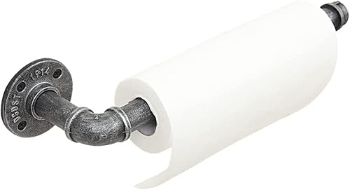 LINKPIPES Porte-serviettes en papier industriel en forme de tuyau,Distributeur de rouleaux de cuisine sous armoire,Support mural,Porte-serviettes en papier à suspendre pour salle de bain (noir gris)
