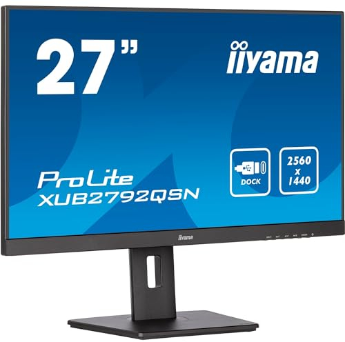 iiyama Prolite XUB2792QSN-B5 68,5cm 27 IPS LED Monitor WQHD HDMI DP USB-C USB3.0 USB-C dock 65W LAN Slim Line Höhenverstellung Pivot schwarz