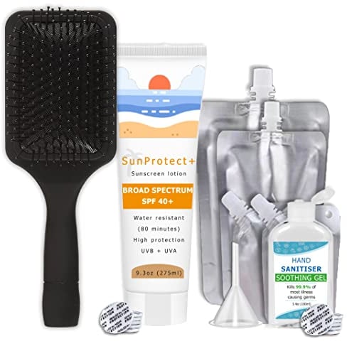 7pcs Secret Flask Set - Hairbrush + Suncream + Hand Sanitiser + Pouches - 1185ML - Sneak Alcohol Anywhere - UK Based Brand