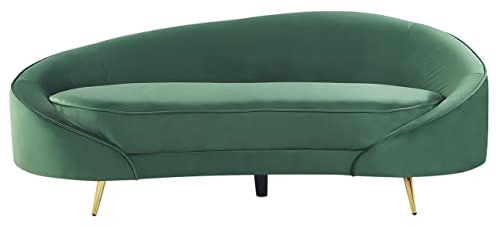 Divano a 3 posti velluto curvo stile glamour verde smeraldo e oro
