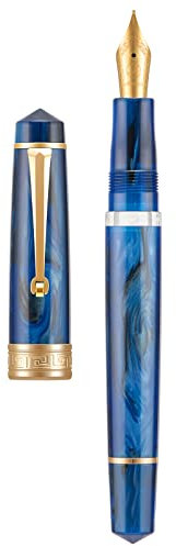 Asvine P20 Kolbenfüllhalter Galaxy Blue Resin, Iridium, feine Feder, goldfarbener Rand, glatte Schreiber-Kollektion, mit Etui-Set