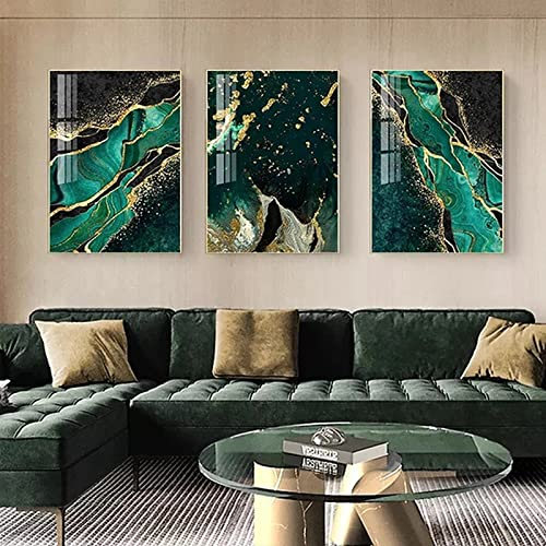 HEHGVCF Abstrakte Marmor Leinwand Blider Textur Grün Gold Marmor Poster Abstrakte Wohnzimmer Leinwand Wandkunst Bild für Wohnzimmer Deko Kein Rahmen (Grün Gold,60x90cm)