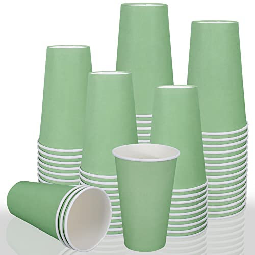 Whaline 100Pcs Paper Cups Sage Green Disposable Tea Cups 16oz Coffee Chocolate Cocoa Cups for Beverage Bar Tableware Dinnerware Party Supplies