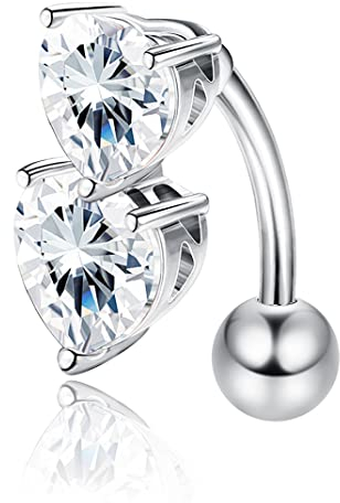 Sllaiss 14G Bauchnabelpiercing Silber 925 Zirkonia Nabelpiercing für Frauen 925 Sterling Silber Nabelpiercing Kreuz Herz Nabelring für Frauen Bauchnabel Piercing Schmuck Körperschmuck Herz