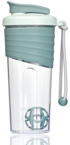 kuoleopa Protein-Shaker-Flasche, 680 ml, blaugrünes, transparentes Tritan mit Messskala, Silikongriff und blaugrünem Shaker-Ball, perfekt für Protein-Shakes, Smoothies und Nahrungsergänzungsmittel