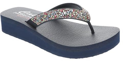 Skechers Cali, Sandalia Mujer,Azul Marino Mitobuck Multi Gem Stone Trim, 40 EU