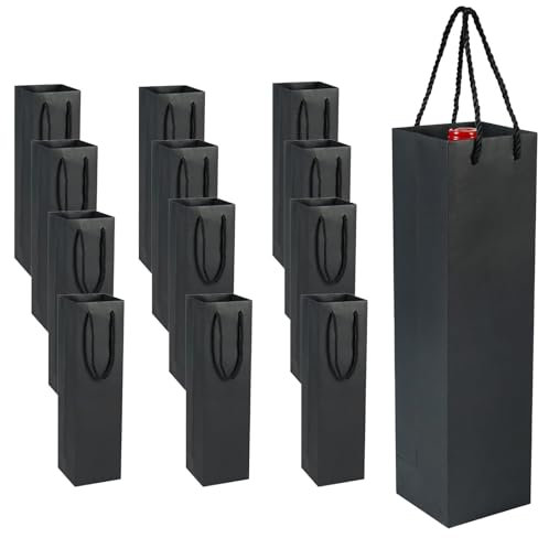 12Pcs Black Wine Gift Bags with Handles,Christmas wine Bottle Bags,Kraft Paper Wine Tote Bag,Strong Rope Handles Reusable Kraft Paper Wine Gift Bags for Christmas Wine,Whiskey,Champagne Party Bags