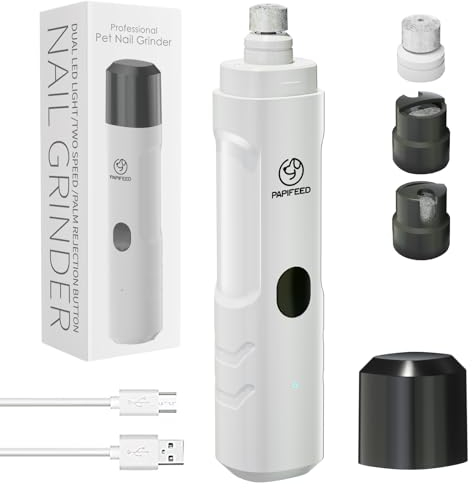 Smerigliatrice per unghie per cani con 2 luci LED, tagliaunghie e tagliaunghie ricaricabile a 3 velocità, potente lima elettrica per unghie dei piedi del cane, silenziosa, indolore, per toelettatura