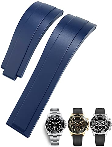 XNWKF 20 mm 21 mm Gummi-Armband für Rolex Daytona Submariner GMT Yacht-Master OYSTERFLEX Silikonband Faltschließe Armbänder, 21 mm, Achat
