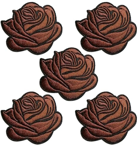 CHBROS 5 Pcs Brown Rose Embroidered Patch Applique Iron/Sew on Patches for Clothing Jackets T-Shirt Backpacks.…