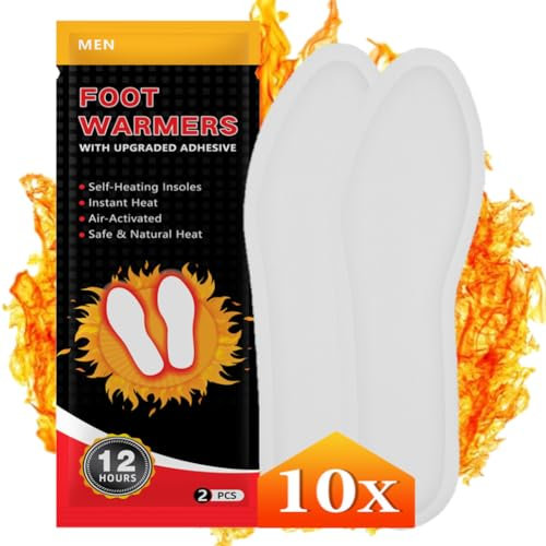 Flintronic Insole Foot Warmers, 10 Pairs Heated Insoles for 12 Hours of Warmth, Adhesive Air Activated Warmers for Shoes, S-UK 3-5.5