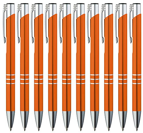 GIMEI® Metall Kugelschreiber 20 Stück | Premium Set Hochwertig für Einfaches & Weiches Schreiben | Blauschreibender Kulli Orange als Optischer Hingucker