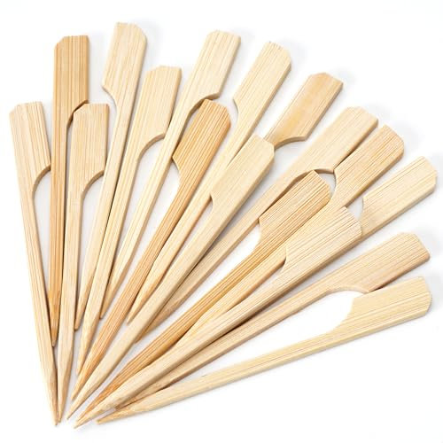 Minisland Premium 3.5 Inch Square Small Mini Bamboo Paddle Skewers for Appetizers Fruit Kabobs Sandwiches Cocktail Party Finger Food Sticks 3mm Thick 100 Counts -MSL162S