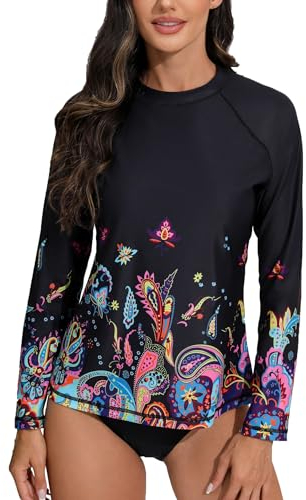 Halcurt Damen UV Shirt Rash Guard Langarm UPF 50+ Sonnenschutz Badeshirt Schnell Trocknender Surf Schwimmshirt M