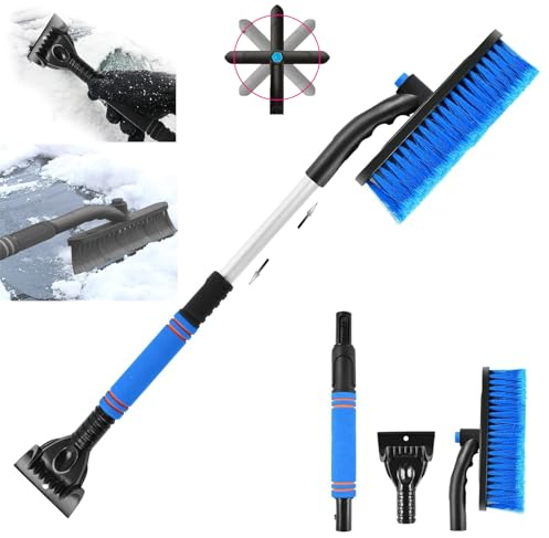 Gxlaihly Rascador de Hielo y Cepillo de Nieve 3 en 1, Cepillo de Nieve para Coche, raspador de Hielo para Coche, Cepillo para Nieve Extensible para AutomóViles (Azul)
