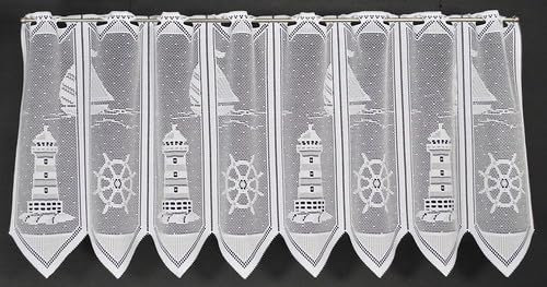 Gardinen Kranzusch Scheibengardine Leuchtturm 45x370,5 cm H/B Weiß Bistrogardine Vorhang Küche 1er Pack