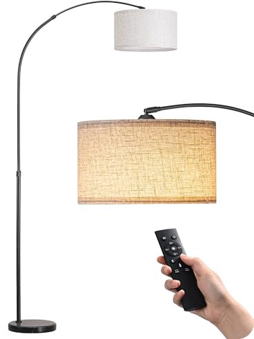 EDISHINE Floor Lamp, Arc Standing Lamp with Rotatable Lamp Head, Remote Control & Foot Switch, Floor Lamps for Living Room, Bedroom, Office, Dimmable LED Bulb Included, E27 Socket, Black