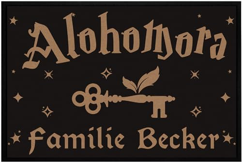 OM3® lustige Fußmatte mit Spruch - Alohomora - Fantasy-Fans Zauberspruch - personalisiert Wunschname Familienname anpassbar- rutschfest & waschbar - 60x40cm -
