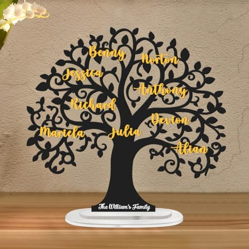 Targa personalizzata con albero genealogico, personalizzabile con 1-15 nomi, in acrilico, con albero della vita, decorazione per la casa, compleanno, festa della mamma, festa del papà, per mamma,