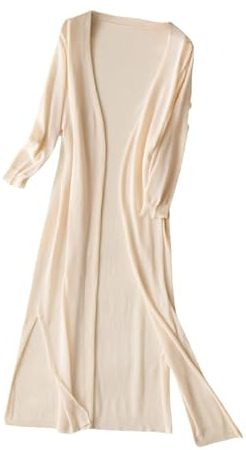 CuLtP Cardigan Bolero da Donna Lungo Estivo Lavorato A Maglia di Seta Ghiacciata Cover Up Cardigan Spolverino Leggero con Fessura Giacche Bolero Casual Aperte sul Davanti Cappotto Poncho Camicetta Be
