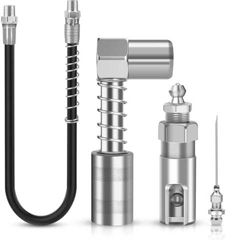 Adaptateur pour Pistolet à Graisse, Tuyau de 30 cm, Coupleur de Graisse à 90° avec Manchon, Adaptateur de Graisse à Pousser et Aiguille D'injecteur de Graisse