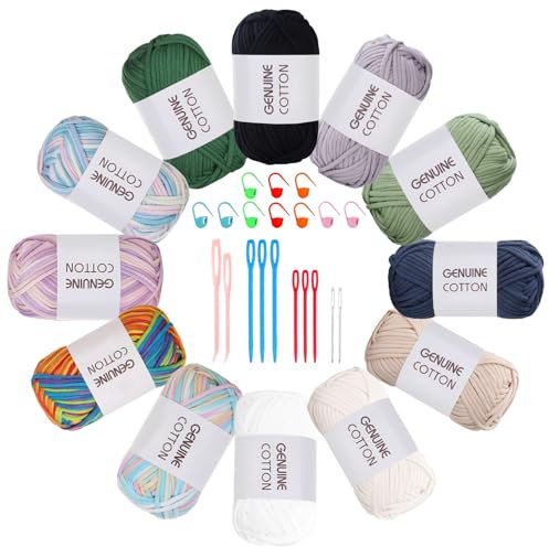 Maxee Häkelgarn für Anfänger, 600g (50gx12 Farbe) Kein Geteiltes Garn, Dickes Garn Baumwolle zum Häkeln, Häkeln Amigurumi Wolle, Klobiges Baumwollgarn Einfaches Strickgarn zum Häkeln Stricke