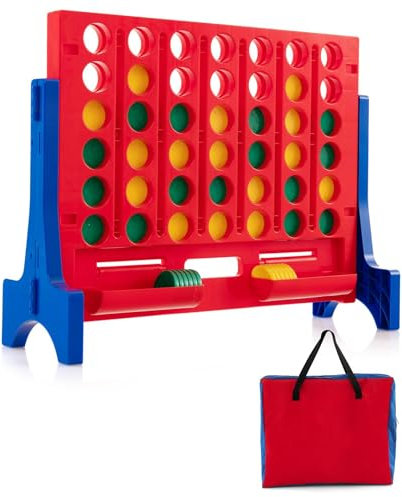HOMASIS Riesiges 4 Gewinnt Spiel für Wand oder Tisch, 4 in Einer Reihe Spiel mit 42 Spielsteinen & Tragetasche, Strategiespiel für Kinder & Erwachsene, XXL 4-Gewinnt-Spiele Indoor & Outdoor (Rot)
