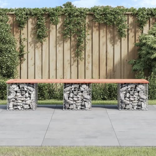 Iiaky Gartenbank aus Gabionen 203x44x42 cm Sitzbank Garten GabionenköRbe Gabionen Bank Outdoor Patio BäNke Massivholz Douglasie