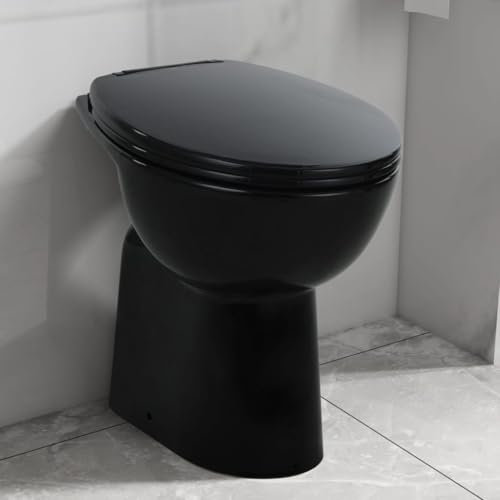 Willood Hohe Schwarz Spülrandlose Toilette für Größere Menschen Senioren Soft-Close Absenkautomatik Stand WC Badezimmer 7cm Höher Keramik