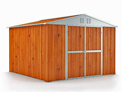 Box in Acciaio Zincato Casetta da Giardino in Lamiera 3.27 x 2.69 m x h2.17 m - 132 KG – 8,80 metri quadri (Finitura Legno)
