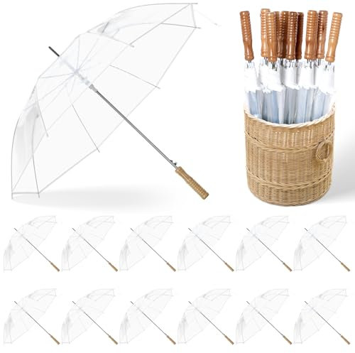 Cosblank Hochzeitsschirme, 104 cm, mit Holzgriff, 12 Stück (durchsichtig)