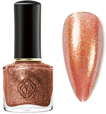 Orange Glitter Nail Polish - Shimmer Pearl Holographic Glitter Nail Varnish - Quick Dry & Long-lasting Glossy Pearlescent Nail Polish - No Bake No Chip Long Last All Seasons Nail Art
