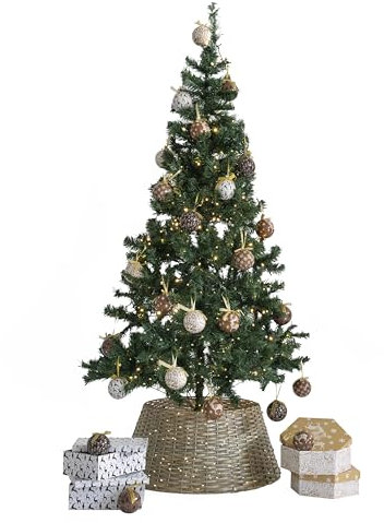 Árbol de Navidad Plegable Decorado Bolas y Adornos marrón con luz led de 180 cm