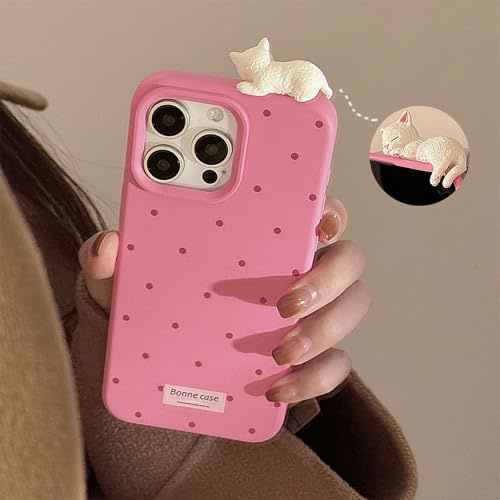 Bakicey Kompatibel mit iPhone 16 Pro Hülle,Wellenpunkt Schön Süß Dreidimensional Kitty Silikon Schutzhülle mit Süße 3D Katze Mädchen Kratzfest Case Cover für iPhone 16 Pro,Rose_Powder