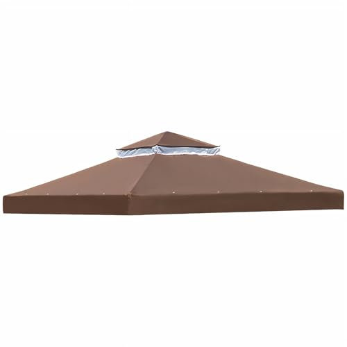OKYUK Tetto di Ricambio per Gazebo, Impermeabile con Doppio Tetto, Protezione UV e Angoli Rinforzati per Gazebo da Giardino, Copertura per Caffè Elegante e Resistente((3 x 3 m,Caffè)