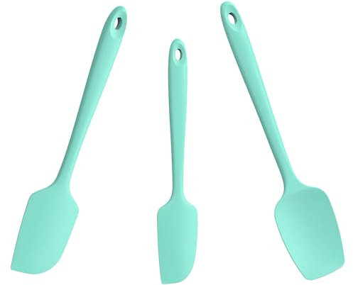 Doosu Silicone Spatula Scrapers Set of 3, 315℃ Heat Resistant Food Grade Rubber Baking Cooking Spoon Spatula Non-Stick Kitchen Utensils for Mixing Scraping Stirring Serving Folding (Aqua Sky)