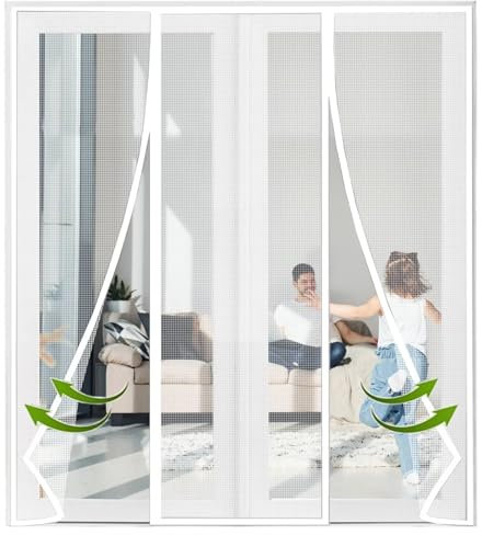 Zanzariera a doppia porta, 140 x 235 cm, in poliestere, bianca, per tenere lontani gli insetti, ideale per porte scorrevoli