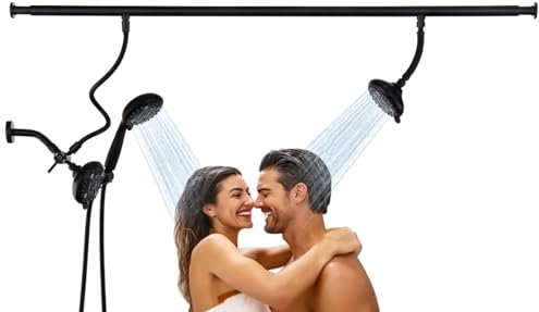 V-Frankness Dual Shower Head for Couples, High Pressure and Adjustable Multimodal Tandem Shower Head System for Two Person Rod, 3 Adjustment Diverter with Holder, 71 Inch Extra Long Hose